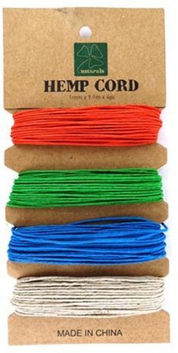 Hemp Cord 1mm x 40yards/Card - Mix 2 - Orange, Green, Blue, Natural